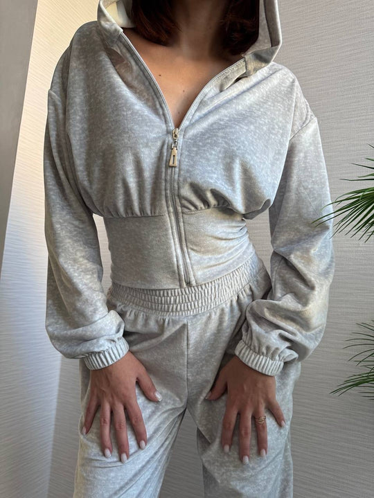 Damen Taillierte Cropped-Kapuzenjacke mit figurformendem Schlauchbund EB