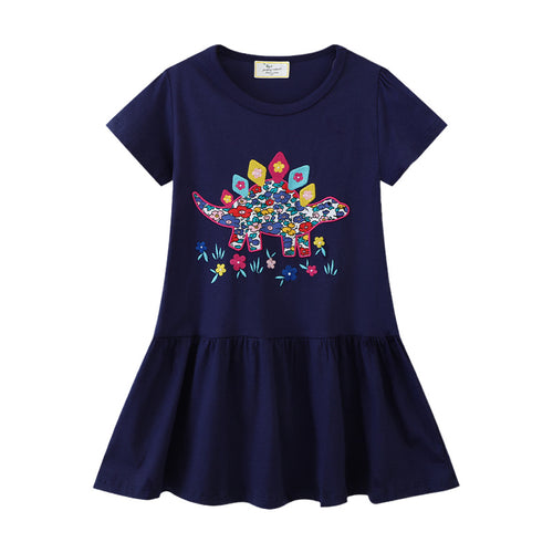 Mädchen Freizeitkleid mit originellem Dinosaurier-Stickdesign EB