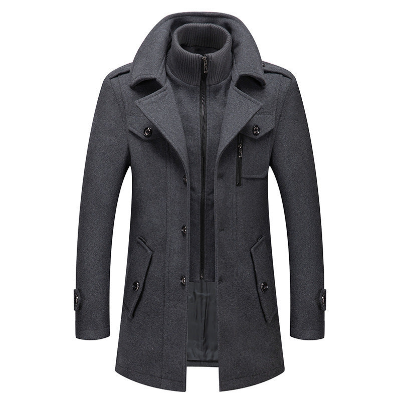 Herren nan eleganter zweireihiger Wollmantel mit abnehmbarem Strickkragen und verdecktem Reißverschluss EB