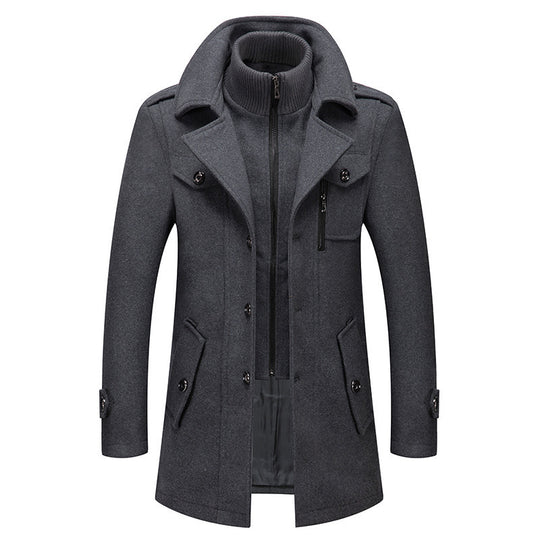 Herren nan eleganter zweireihiger Wollmantel mit abnehmbarem Strickkragen und verdecktem Reißverschluss EB