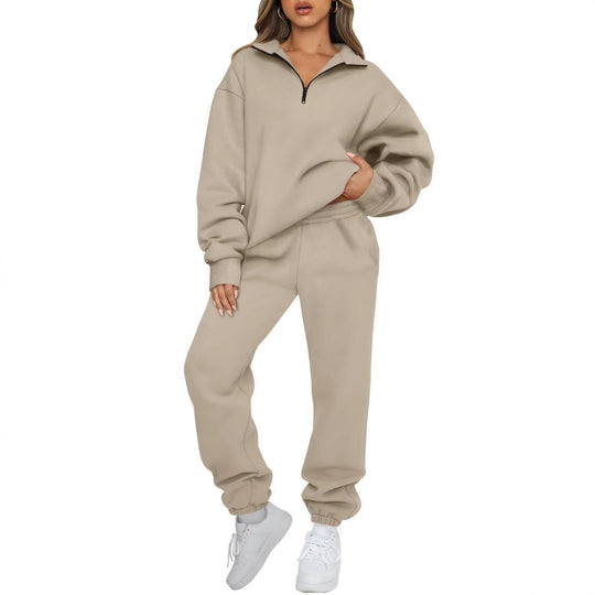Damen nan oversized Sweatshirt Jogginghose Set mit Reißverschlusskragen EB
