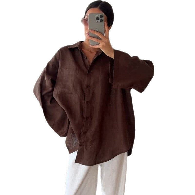 Damen lässige Leinenbluse mit übergroßem Schnitt EB