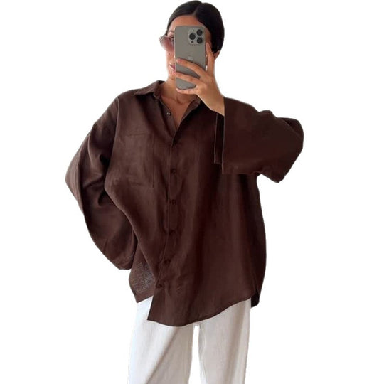 Damen lässige Leinenbluse mit übergroßem Schnitt EB