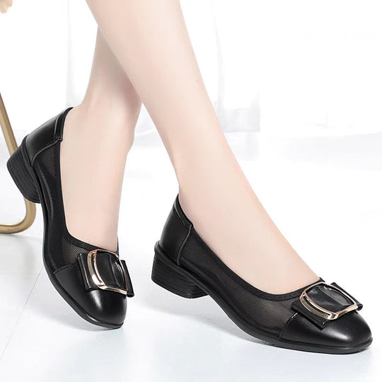 Damen Ballerinas mit elegantem Riemen und robustem Absatz EB