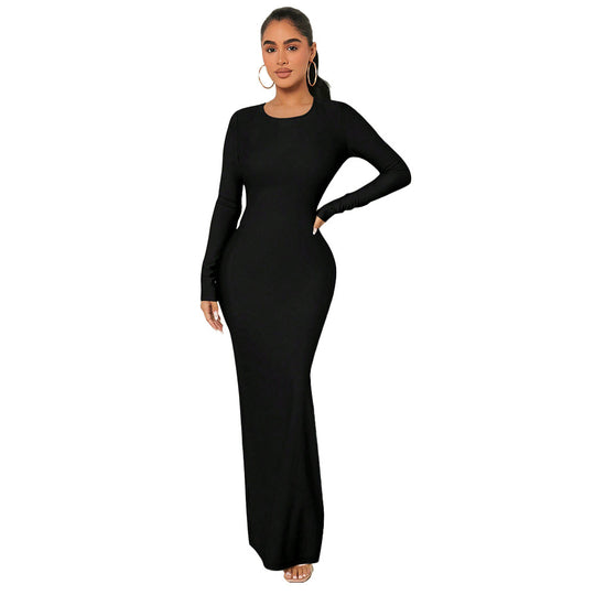 Damen figurnahes Maxikleid mit Rundhalsausschnitt, langem Arm und sculptender Taillenform Eichborn Berlin