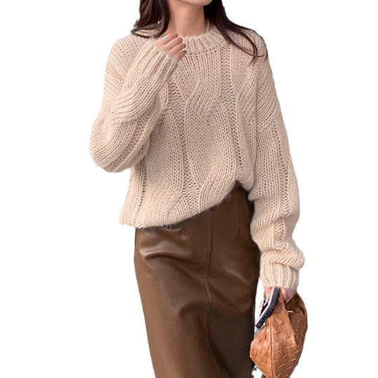 Damen Grob gestrickter Pullover mit hohem Kragen und weitem Schnitt EB