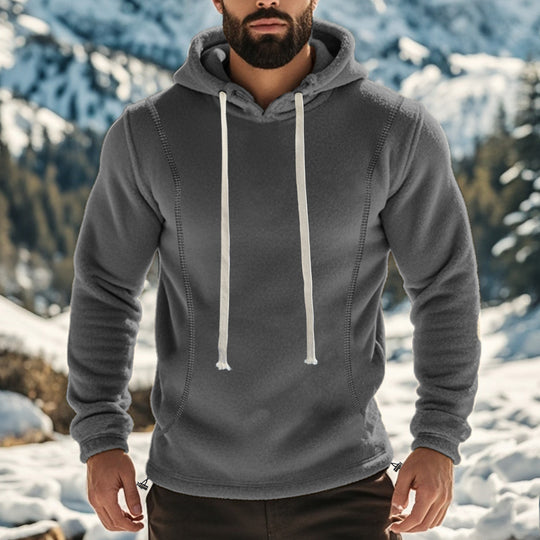 Herren bequemer Fleece Kapuzenpullover mit hohem Kragen und praktischer Kängurutasche EB