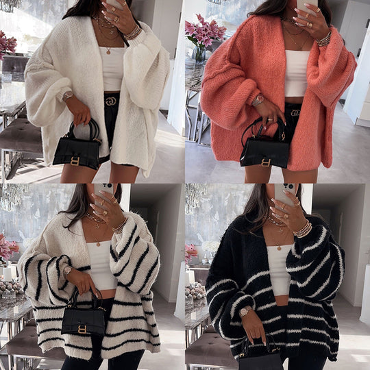 Damen Gemusterter Cardigan aus weichem Kuschelmaterial EB