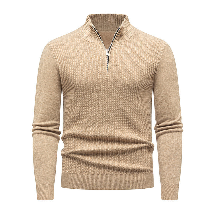 Herren Strickpullover mit modernem Stehkragen und feinem Rippdesign EB