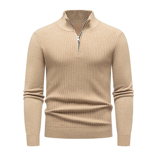 Herren Strickpullover mit modernem Stehkragen und feinem Rippdesign EB
