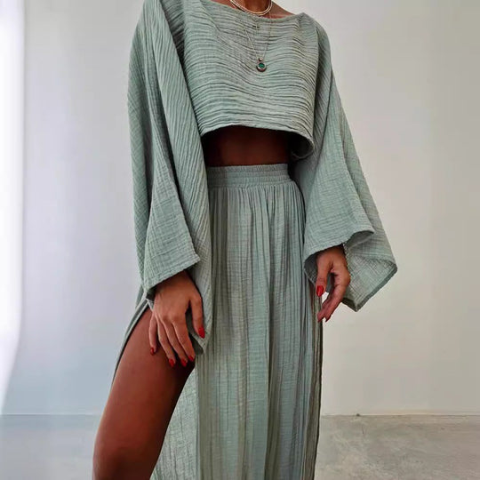 Damen Zweiteiliges Maxikleid mit Off-Shoulder-Design und Schlitz EB