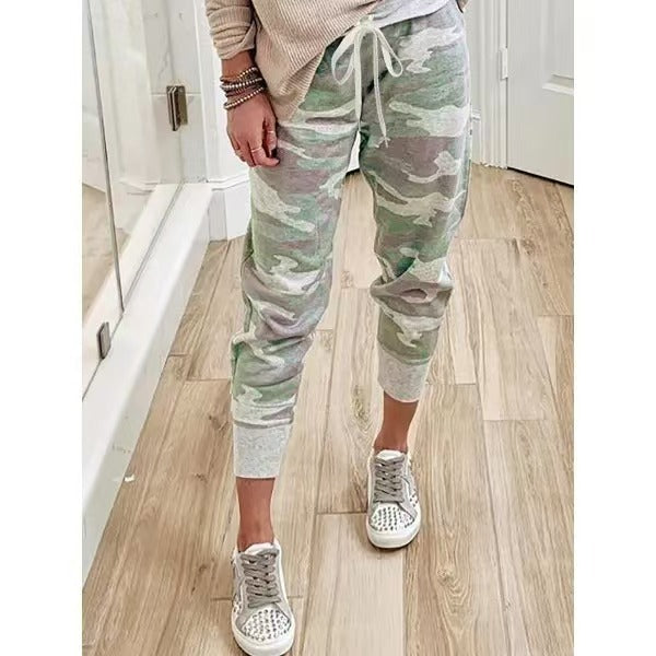 Damen nan lässige Camouflage Jogginghose mit Kordelzug und gerippten Bündchen EB