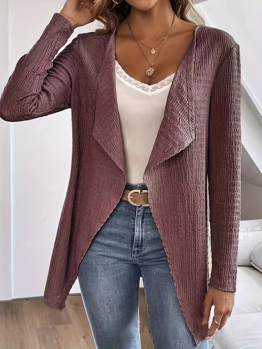 Damen eleganter Cardigan mit asymmetrischem Schnitt und strukturierter Oberfläche EB