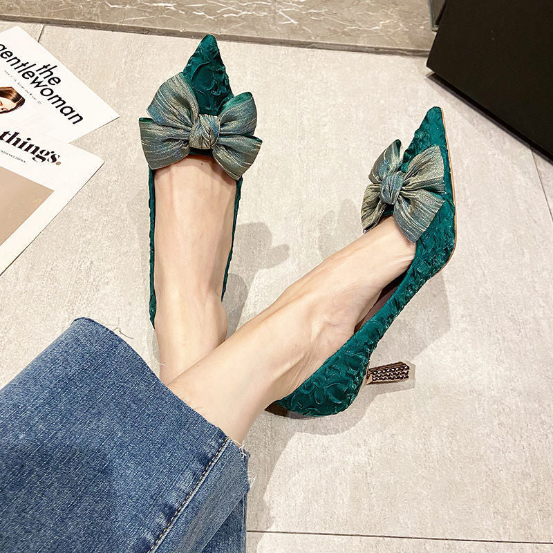 Damen elegante Pumps mit Schleifen-Detail und funkelndem Absatz EB