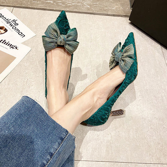 Damen elegante Pumps mit Schleifen-Detail und funkelndem Absatz EB