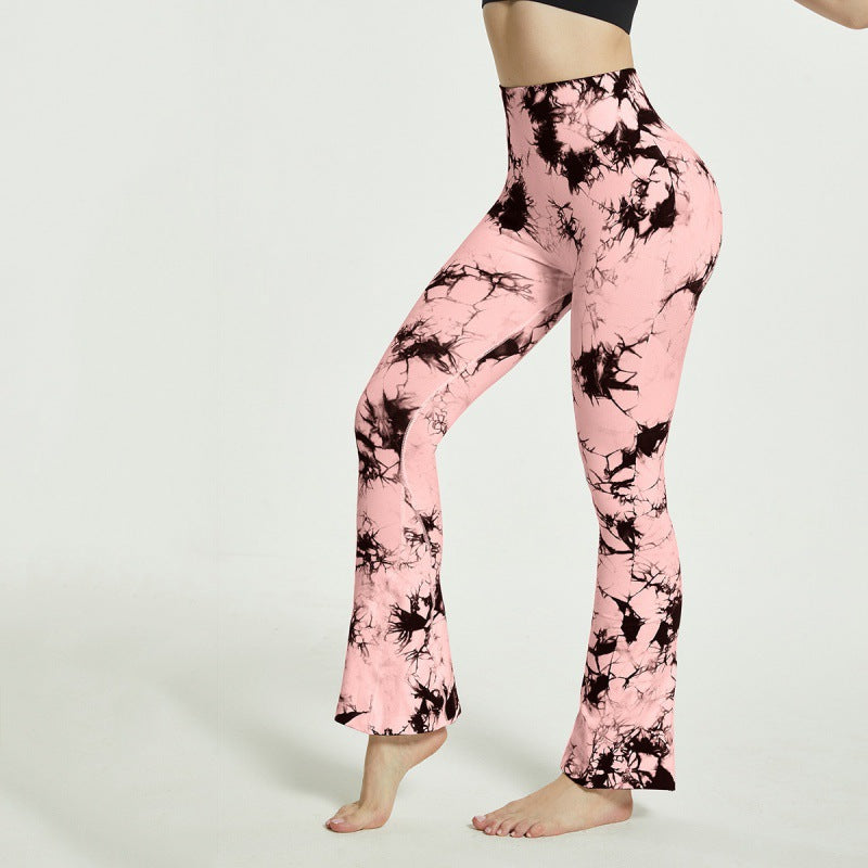 Damen Flared Yoga-Leggings mit einzigartigem Batikmuster EB