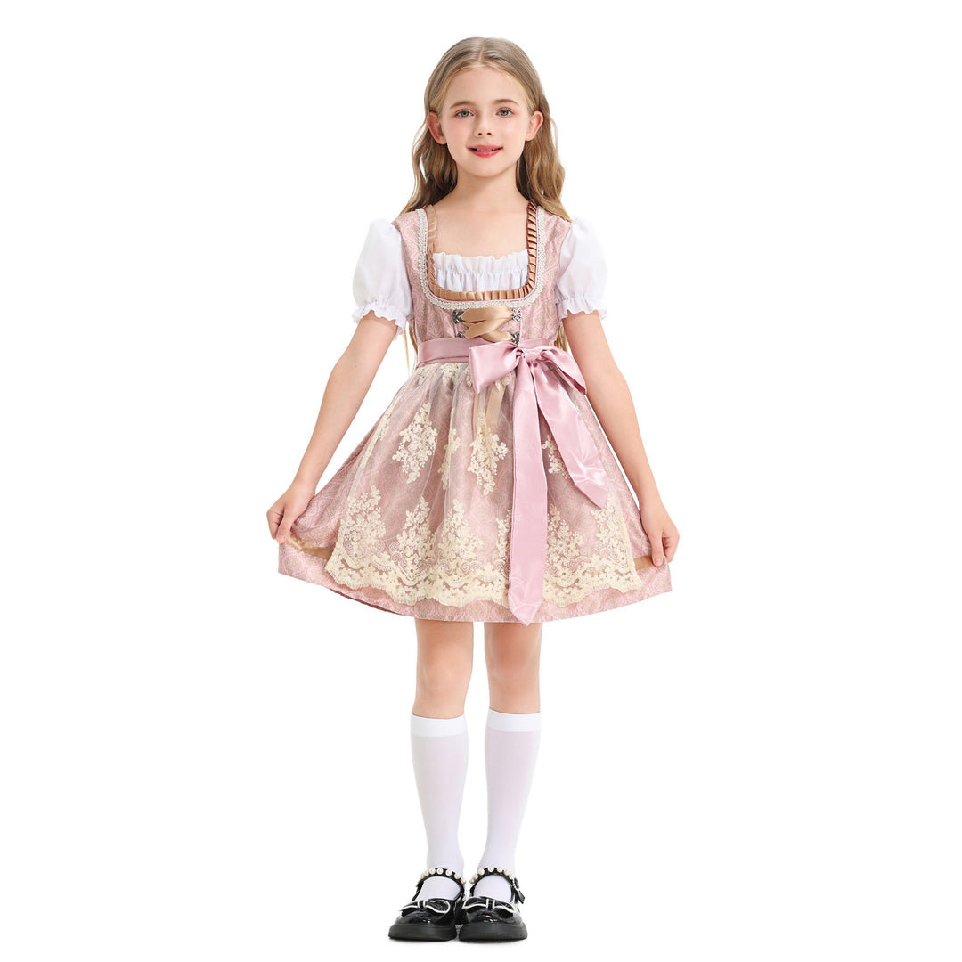 Damen nan festliches Kinderdirndl mit Spitzenoberteil, Satin-Schürze und Puffärmeln EB
