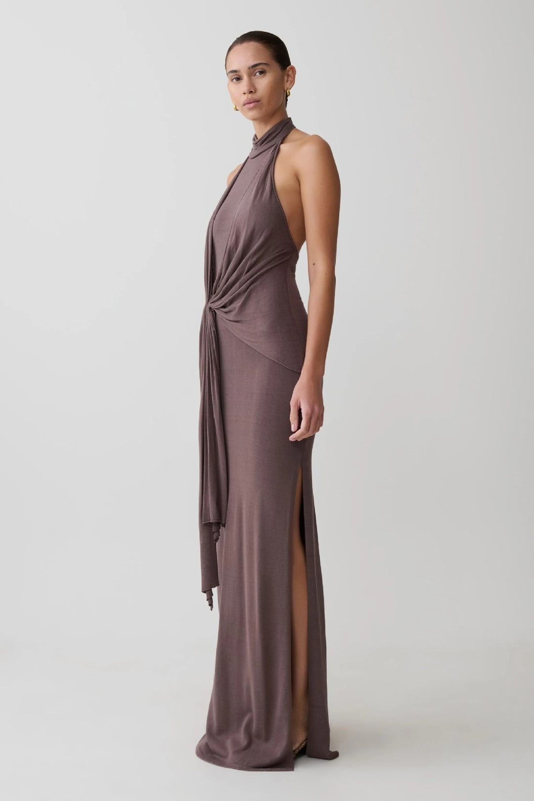 Damen Elegantes knöchellanges Wickelkleid mit tiefem Schlitz EB