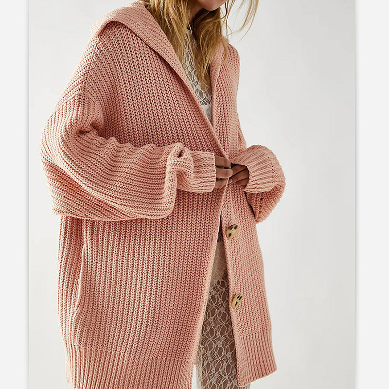 Damen Strickjacke mit Kapuze und grober Textur EB