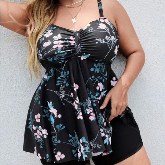 Damen Sportliches Tankini-Set mit floralem Oberteil und Shorts EB