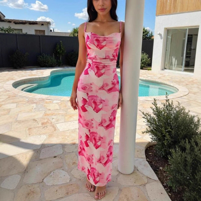 Damen Maxi-Kleid mit asymmetrischem Schnitt und fließendem Stoff EB