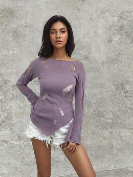 Damen modisches Oberteil mit strukturierten Cut-Outs und Ärmeln im Boller-Look EB
