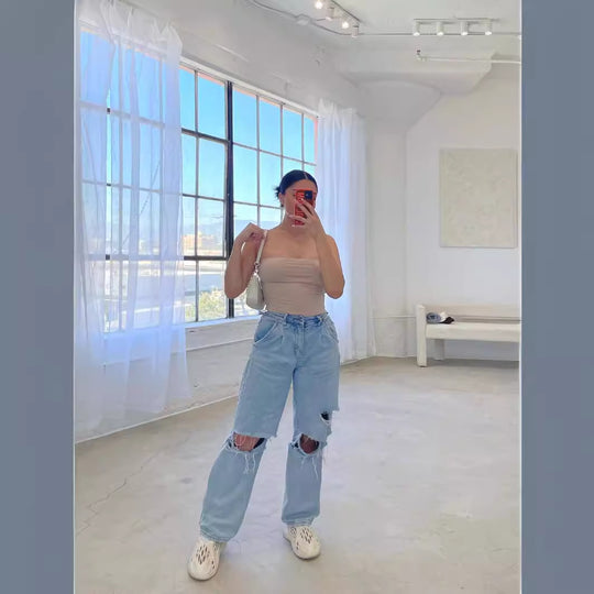 Damen lässige Mom-Jeans mit angesagtem destroyed Look EB