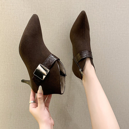 Damen Ankle-Boots mit modischem Riemen und elegantem Blockabsatz EB