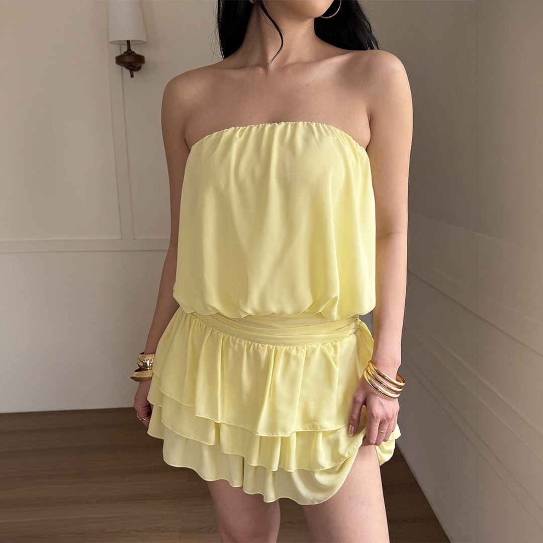 Damen Voluminöses Minikleid mit Rüschendetails EB