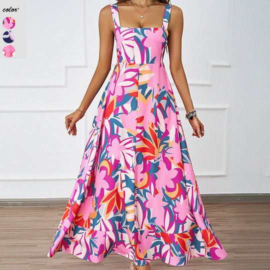 Damen Maxikleid mit floralem Schnitt und modernem Quadrat-Ausschnitt EB