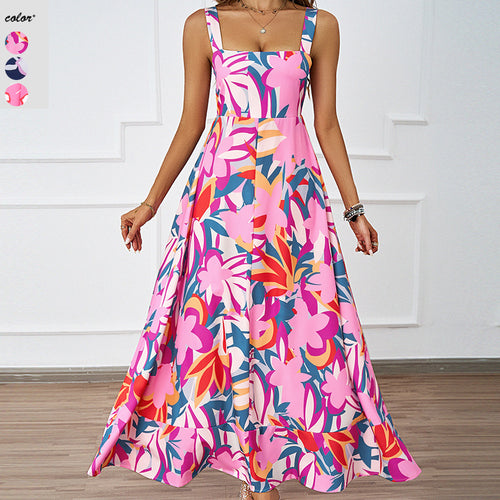 Damen Maxikleid mit floralem Schnitt und modernem Quadrat-Ausschnitt EB
