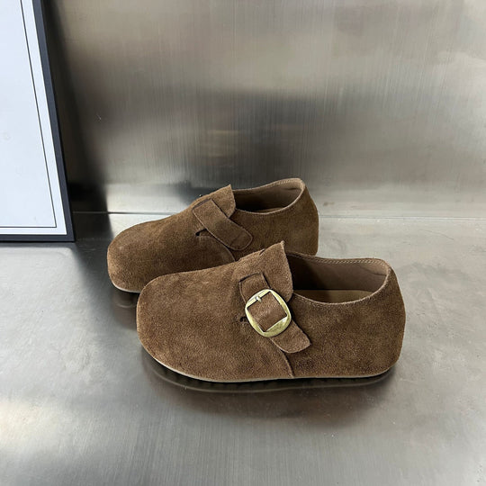 Damen Komfortable Wildleder-Clogs mit dekorativem Schnallenverschluss EB