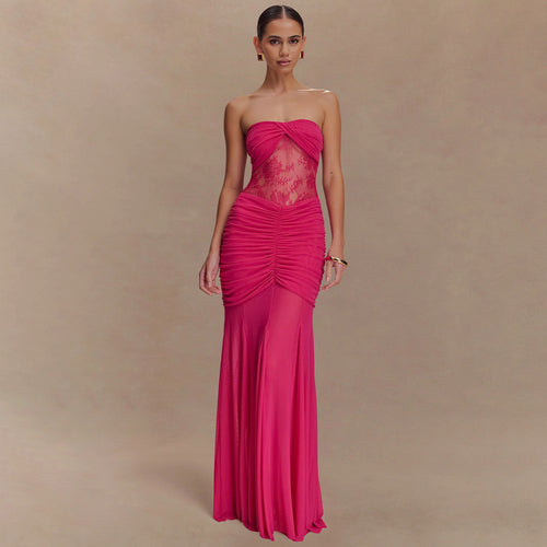 Damen Glamouröses Abendkleid mit Spitzenakzenten und figurbetonter Raffung EB