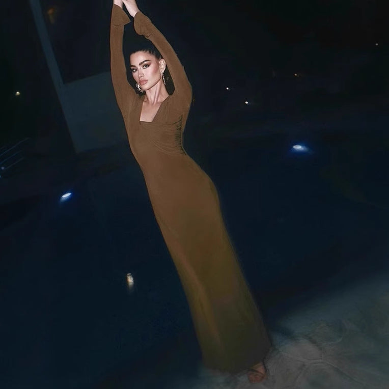 Damen Langarm-Maxikleid mit raffiniertem Wickeldesign und figurschmeichelndem Schnitt EB