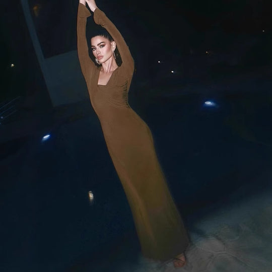 Damen Langarm-Maxikleid mit raffiniertem Wickeldesign und figurschmeichelndem Schnitt EB