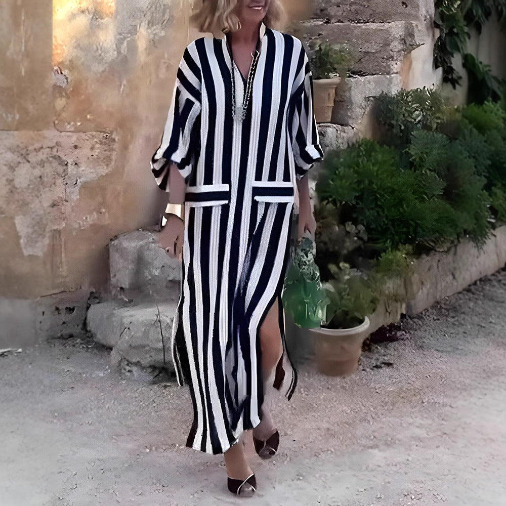 Damen Maxikleid mit gestreiftem Muster Heidi-Mode