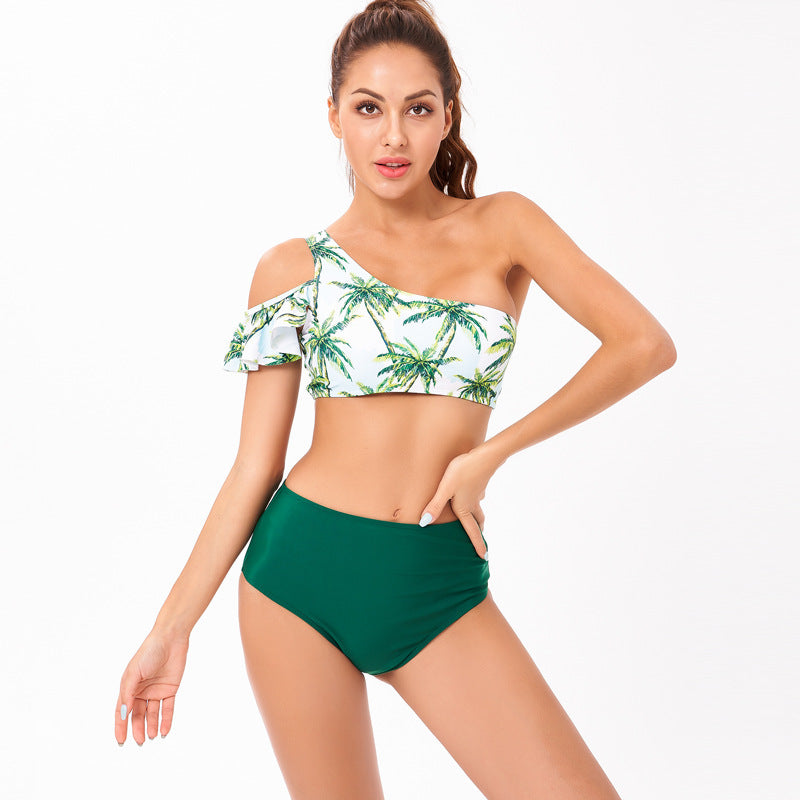 Damen Einseitiger Bikini mit floralem Design und hohem Taillenschnitt EB