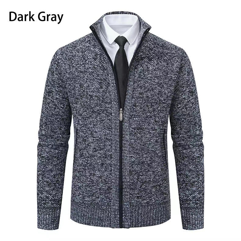 Herren nan melierte Strickzipjacke mit hohem Stehkragen, feiner Struktur und verdeckten Eingrifftaschen EB