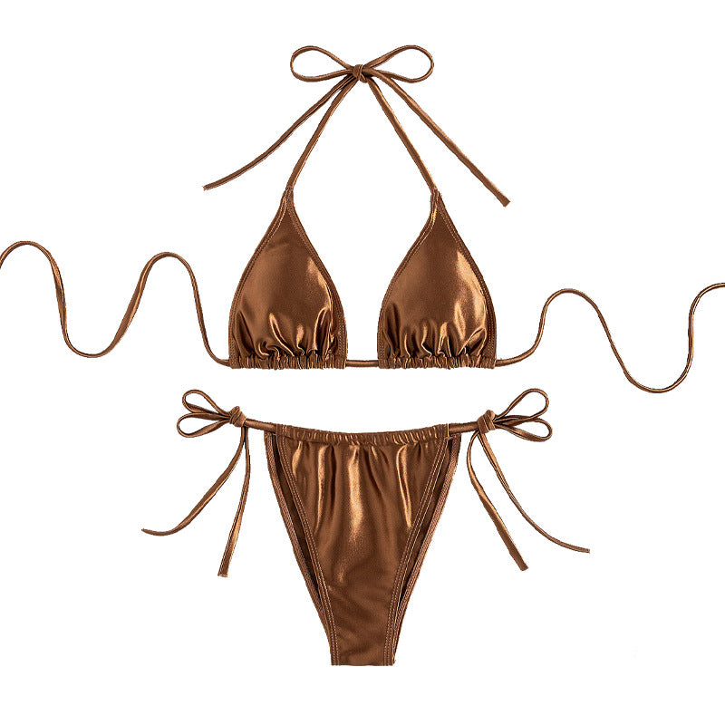 Damen Triangel-Bikini mit hochwertigem Glanzmaterial und verstellbaren Seitenschnüren EB