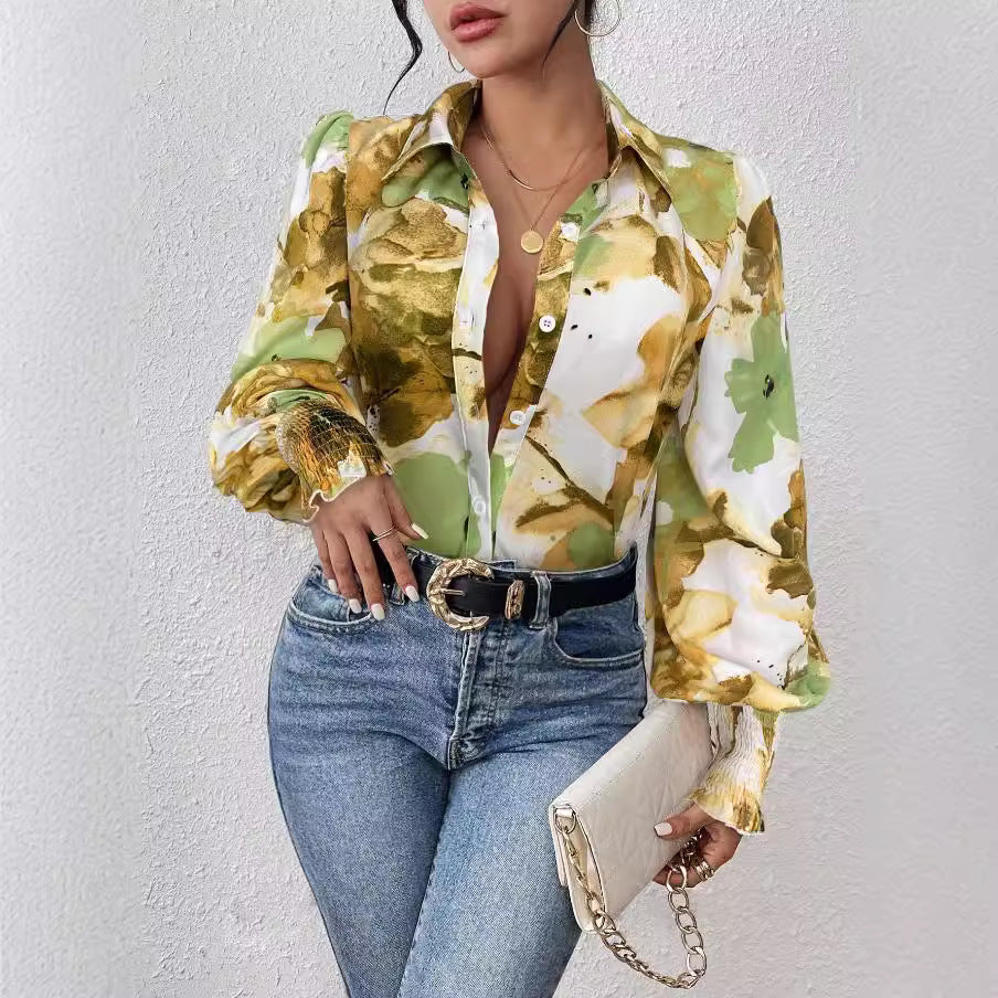Damen Bluse mit floralem Muster und puffärmeligen Details EB