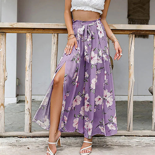 Damen Weite Palazzo-Hose mit floralem Design und elastischem Bund EB