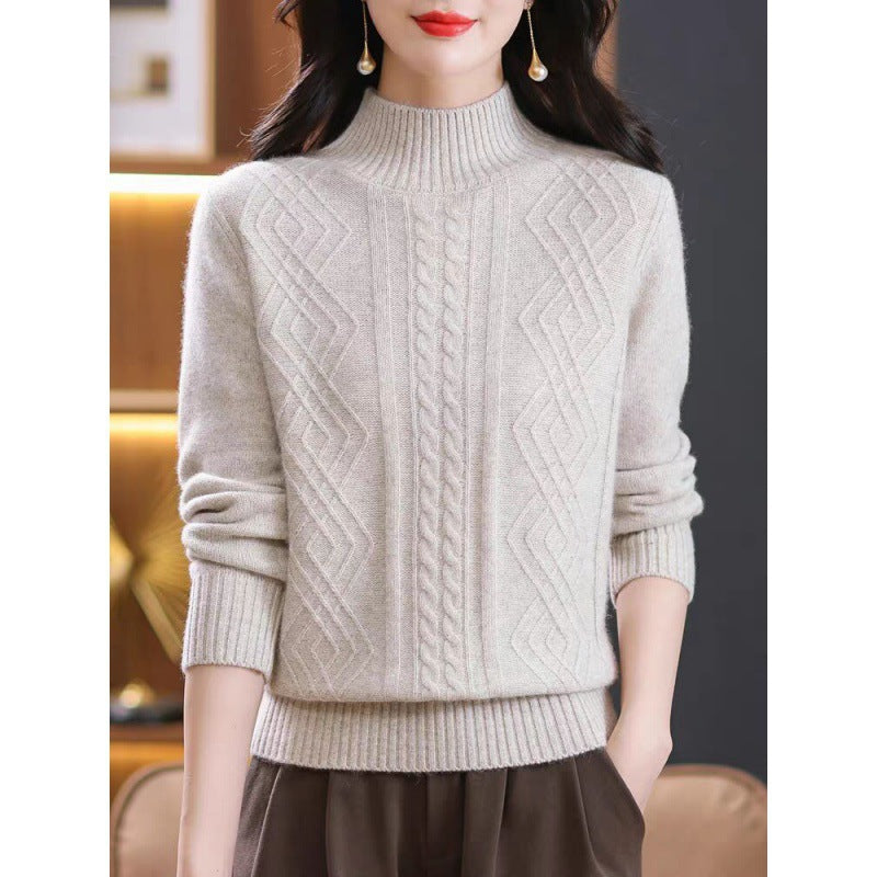 Damen Strickpullover mit Rippenstruktur und hochgeschlossenem Kragen EB