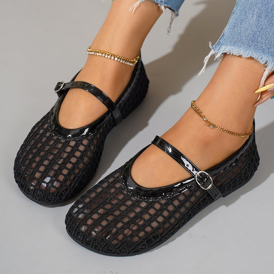 Damen Elegante Freizeitpumps mit modischen Netzdesign und verstellbarem Riemen EB