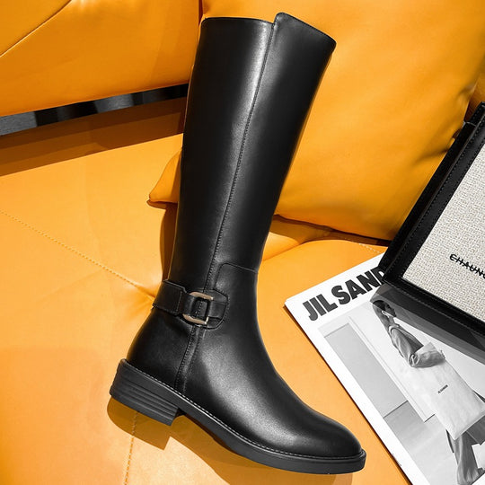 Damen klassische Stiefel mit modischen Schnallen und komfortabler Sohle EB