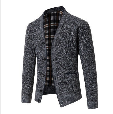 Herren eleganter Strickcardigan mit Karomuster EB