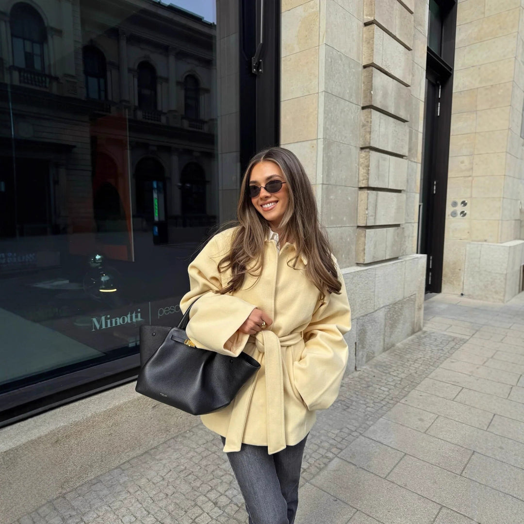 Damen modische Wickeljacke mit hochwertigem Material und Taillengürtel EB