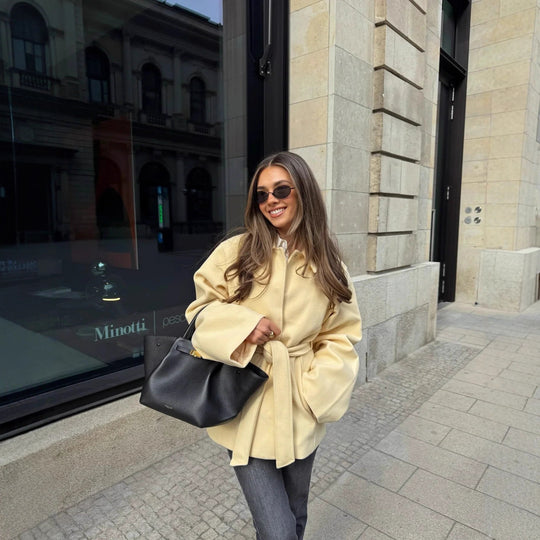 Damen modische Wickeljacke mit hochwertigem Material und Taillengürtel EB