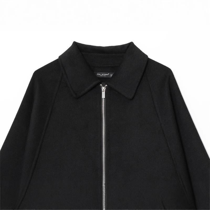 Damen modische Jacke mit asymmetrischem Schnitt und lässigem Reißverschluss EB