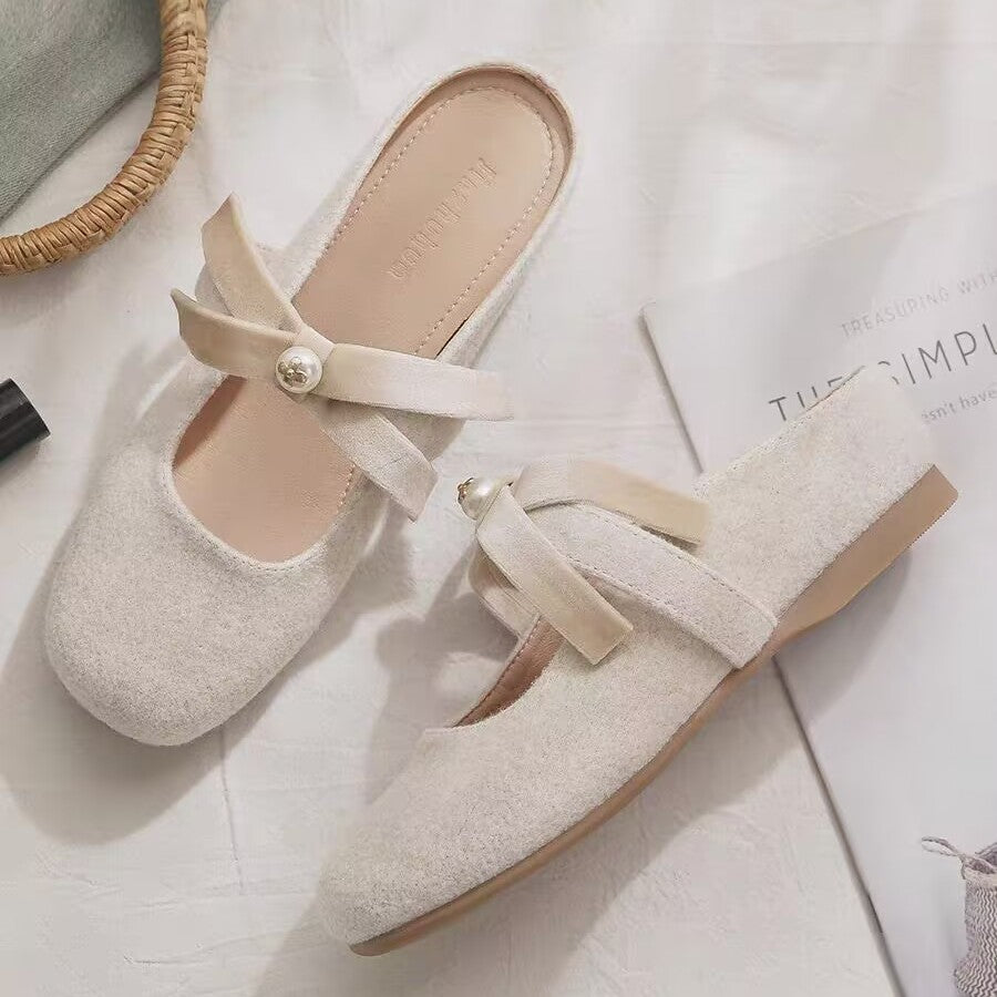Damen Kuschelige Mules mit dekorativer Schleife und rutschfester Sohle EB