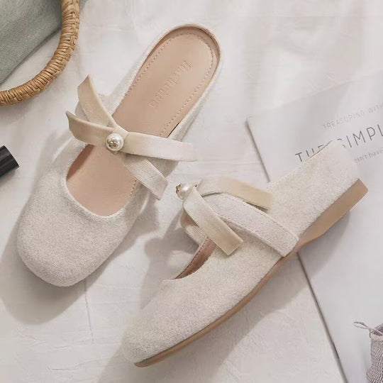 Damen Kuschelige Mules mit dekorativer Schleife und rutschfester Sohle EB